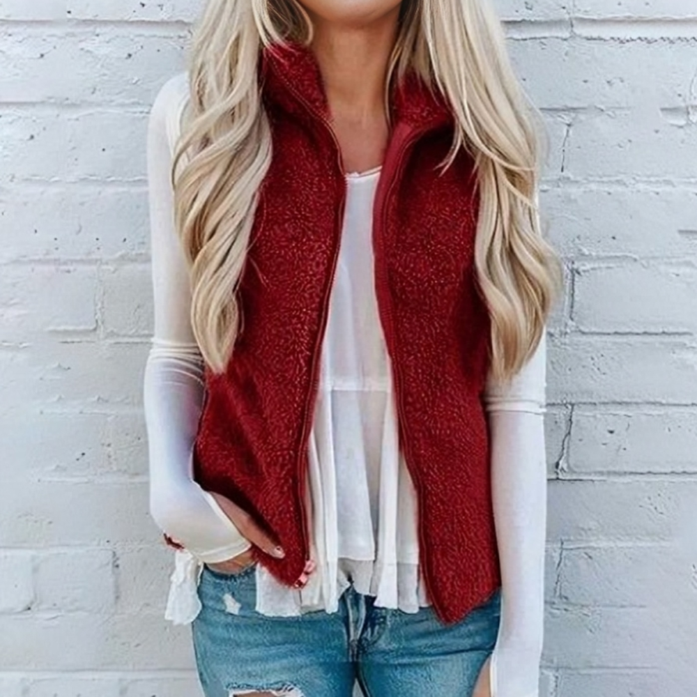 Gilet Sans Manches Zippé en Polaire pour Femme