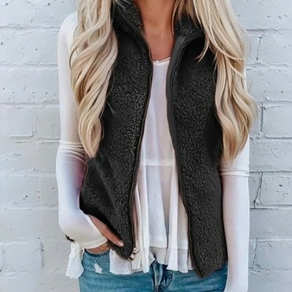 Gilet Sans Manches Zippé en Polaire pour Femme