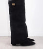 Bottes Élégantes en Suède Noir avec Détails Dorés pour Femmes